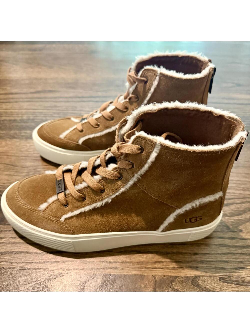 UGG Women's Nuray High Top Chestnut Brown Suede Trainers Size 8.5 - Picture 2 of 9